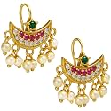 VAMA FASHIONS 18K Gold Plated Anti Tarnish Half Moon Peacock Shape Traditional Maharashtrian Press on Bugadi Upper Ear Clip on Earrings For Women &amp; Girls