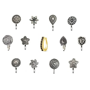 vama fashions without piercing nosering pressing type clip on oxidised silver nose pin stud for women