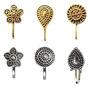 vama fashions without piercing nosering pressing type clip on oxidised silver nose pin stud for women