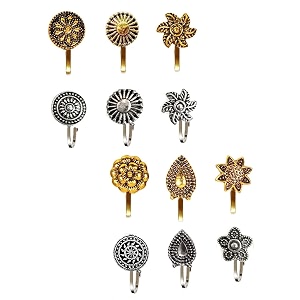 vama fashions without piercing nosering pressing type clip on oxidised silver nose pin stud for women