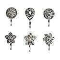 VAMA FASHIONS Without Piercing Nosering Pressing Type Clip on Oxidised Silver nose pin Stud for women