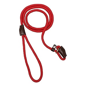vama leathers vamaleathers slip leash with adjustable stoppernylon rope with leather trimmings hand crafted length-5 feetincluding loop thickness 1 cms red