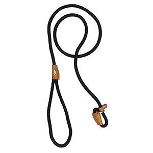 vama leathers i british style training slip leash i adjustable length i strong amp durable training show leash i soft nylon rope i leather trims i made in india i 5 feet x 1 cm i black