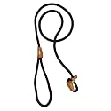 Vama Leathers I British Style Training Slip Leash I Adjustable Length I Strong & Durable Training Show Leash I Soft Nylon Rope I Leather Trims I Made in India I 5 Feet X 1 CM I Black.