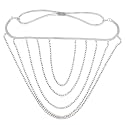 VAMA Silver Rhinestone Thigh Chain Boho Layered Crystal Beach Tassel Leg Chains Nightclub Body Chain Jewellery For Women & Girls