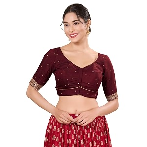 Vamas Womens Silk Padded Self Design Half