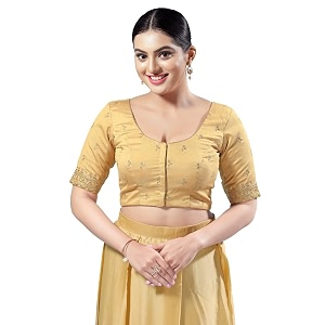 Vamas Womens Silk Padded Self Design Half