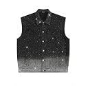 Vamtac Mens Denim Vest Rhinestone Sleeveless Jean