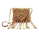 Van Caro Handwoven Cotton Straw Shoulder Bag Crochet Tassel Beach Bohemian Purse for Women