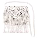 Van Caro Handwoven Cotton Straw Shoulder Bag Crochet Tassel Beach Bohemian Purse for Women