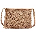Van Caro Handwoven Cotton Straw Shoulder Bag Crochet Tassel Beach Bohemian Purse for Women