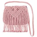 Van Caro Handwoven Cotton Straw Shoulder Bag Crochet Tassel Beach Bohemian Purse for Women