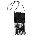 Van Caro Handwoven Cotton Straw Shoulder Bag Crochet Tassel Beach Bohemian Purse for Women
