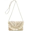 Van Caro Handwoven Cotton Straw Shoulder Bag Crochet Tassel Beach Bohemian Purse for Women