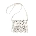 Van Caro Handwoven Cotton Straw Shoulder Bag Crochet Tassel Beach Bohemian Purse for Women