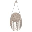 Van Caro Handwoven Cotton Straw Shoulder Bag Crochet Tassel Beach Bohemian Purse for Women
