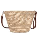Van Caro Handwoven Cotton Straw Shoulder Bag Crochet Tassel Beach Bohemian Purse for Women