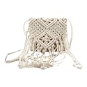 Van Caro Handwoven Cotton Straw Shoulder Bag Crochet Tassel Beach Bohemian Purse for Women