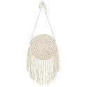 Van Caro Handwoven Cotton Straw Shoulder Bag Crochet Tassel Beach Bohemian Purse for Women
