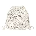 Van Caro Handwoven Cotton Straw Shoulder Bag Crochet Tassel Beach Bohemian Purse for Women