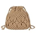 Van Caro Handwoven Cotton Straw Shoulder Bag Crochet Tassel Beach Bohemian Purse for Women