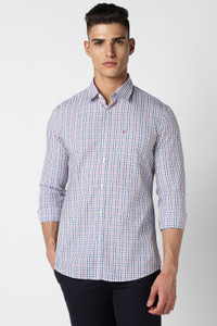 VAN HEUSEN Men Checkered Casual Blue Shirt
