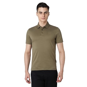 Van Heusen Men Olive Solid Polo Neck