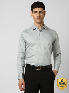 VAN HEUSEN Men Self Design Formal Grey