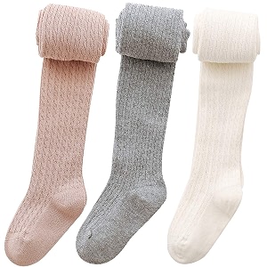 vanberfia baby girls tights cable knit leggings stockings cotton 3 pack pantyhose infants toddlers 2-8t