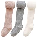 vanberfia Knit Baby Girls Tights: Cable Knit Cotton Warm Footed Leggings