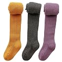 vanberfia Knit Baby Girls Tights: Cable Knit Cotton Warm Footed Leggings