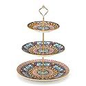 vancasso 3 Tier Porcelain Cupcake Stand, Tiered Seving Tray with Gold Rod