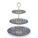 vancasso 3 Tier Porcelain Cupcake Stand, Tiered Seving Tray with Gold Rod
