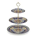 vancasso 3 Tier Porcelain Cupcake Stand, Tiered Seving Tray with Gold Rod