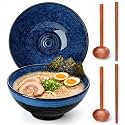 vancasso 45 oz Large Ramen Bowls Set of 2, Japanese Ceramic Noodle Bowls with Chopsticks &amp; Spoons, Soup Bowls for Ramen, Pho, Udon, Pasta, Salad, Microwave &amp; Dishwasher Safe, Navy Blue