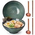 vancasso 45 oz Large Ramen Bowls Set of 2, Japanese Ceramic Noodle Bowls with Chopsticks & Spoons, Soup Bowls for Ramen, Pho, Udon, Pasta, Salad, Microwave & Dishwasher Safe, Green