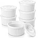 vancasso 8 oz Ramekins with Lid, Porcelain Creme Brulee Souffle Dishes, White Pudding Custard Cups Ramiken for Baking, Dishwasher and Oven Safe, Set of 6