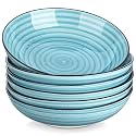 vancasso Bonbon Pasta Bowls Set of 6, 38 Oz Ceramic Salad Bowls, Wide and Shallow Bowls Set, Large Serving Bowls for Kitchen, Blue