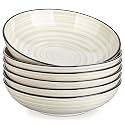 vancasso Bonbon Pasta Bowls Set of 6, 38 Oz Ceramic Salad Bowls, Wide and Shallow Bowls Set, Large Serving Bowls for Kitchen, Beige