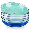 vancasso Bonita 38 oz Ceramic Pasta Bowls Set of 6, Microwave &amp; Dishwasher Safe, 8.5 Inch Elegant Shallow Bowls Set for Pasta, Salad, &amp; Soup – Large Capacity Pasta Plates Sets, Blue