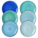 vancasso Bonita Blue Salad Plate Set of 6, 7.5 Inch Ceramic Dinner Plate, Dishwasher and Microwave Safe
