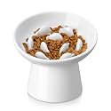 vancasso Ceramic Slow Feeder Cat Bowl, 6.25 Inch Elevated Cat Slow Feeder Bowl, Anti Vomiting for Dry and Wet Food, White