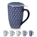 vancasso SELENE Porcelain Tea Mug, 18 oz Porcelain Tea Cup with Infuser and Lid Steeps Loose Leaf Tea, Microwave & Dishwasher Safe, Geometric Weave