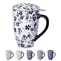 vancasso SELENE Porcelain Tea Mug, 18 oz Porcelain Tea Cup with Infuser and Lid Steeps Loose Leaf Tea, Microwave & Dishwasher Safe, Five-Leaf Clover