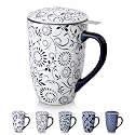vancasso SELENE Porcelain Tea Mug, 18 oz Porcelain Tea Cup with Infuser and Lid Steeps Loose Leaf Tea, Microwave &amp; Dishwasher Safe, Floral Bloom
