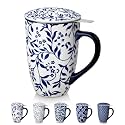 vancasso SELENE Porcelain Tea Mug, 18 oz Porcelain Tea Cup with Infuser and Lid Steeps Loose Leaf Tea, Microwave & Dishwasher Safe, Delicate Floral