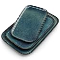 vancasso Stern Serving Platters Set of 3, 15/13/ 11 Inches Rectangular Serving Plates, Green Serving Trays for Entertaining, Party