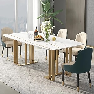 vandana interiors 55134 white dining table with rectangular stone top amp metal frame