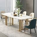 Vandana Interiors 55.1" White Dining Table with Rectangular Stone Top & Metal Frame