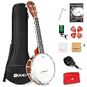 Vangoa Banjolele 23 Inch with Premium REMO Head, Travel Mini Banjo Uke 4 String Banjo Ukulele Beginner Kit with Armrest, Concert Mohagony for Teens Beginners